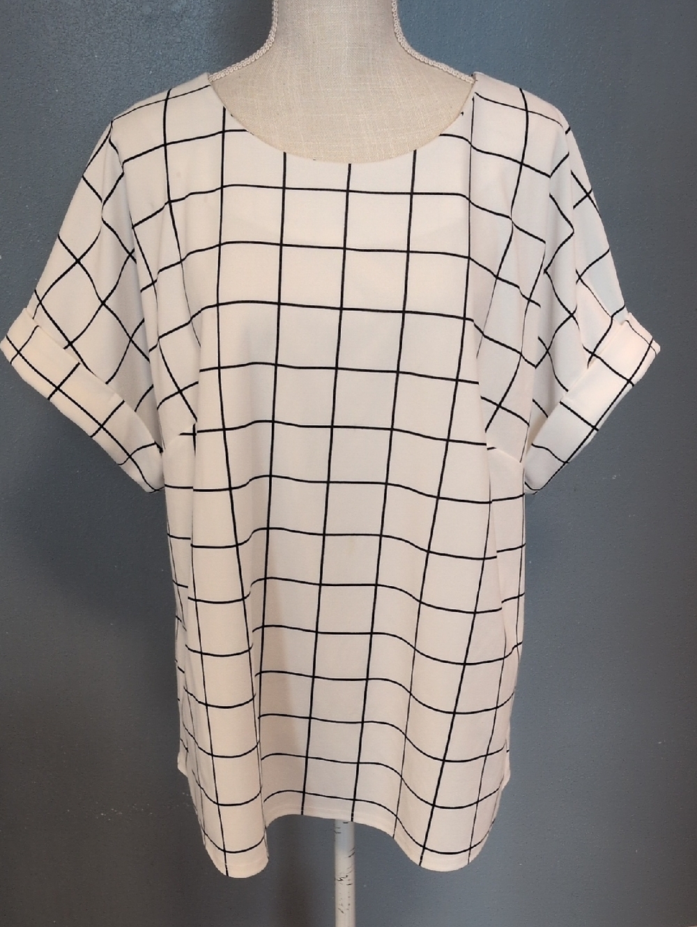 Melloday Scoopneck Flowy Windowpane Plaid Preppy Blouse Careerwear Maximalists